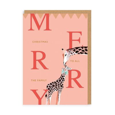 Biglietto d'auguri con giraffe di buon Natale (5677)