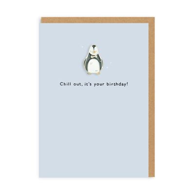 Tarjeta de felicitación con pin esmaltado de pingüino (4071)