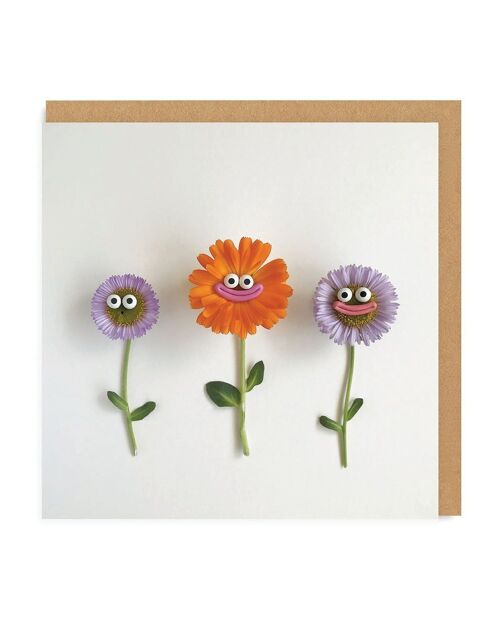 Flowers With Faces Square Greeting Card (5213)