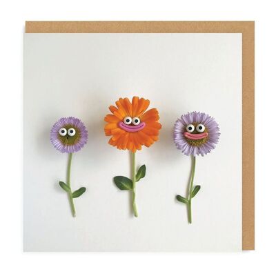 Flowers With Faces Square Greeting Card (5213)