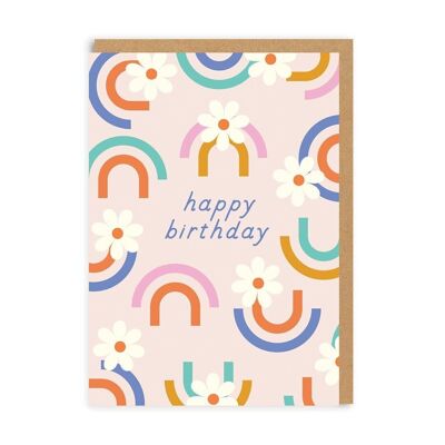 Tarjeta de felicitación de feliz cumpleaños floral arcoíris (5329)