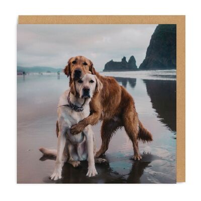 Tarjeta de felicitación cuadrada con abrazo de perros de playa (3750)