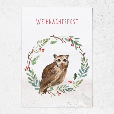 Carte de Noël Hibou de courrier de Noël