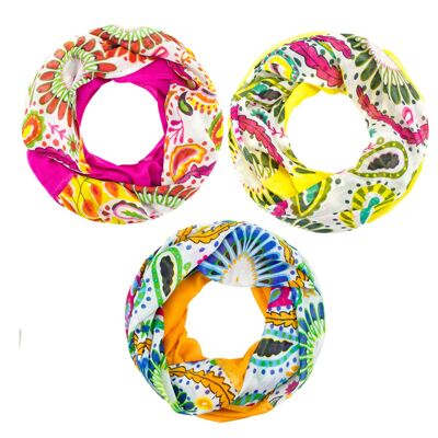 Sunsa set of 3 summer loop scarves made of 100% cotton, tube scarf with flower design