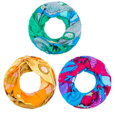 Sunsa 3er Set Sommer Loop-Schal aus 100% Viskose. Schlauchschal mit Blumen design