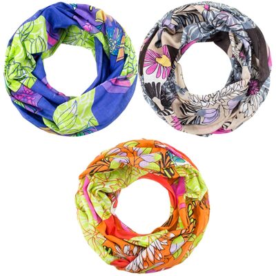 Sunsa 3er Set Sommer Loop-Schal aus 100% Baumwolle. Schlauchschal mit Blumen Design