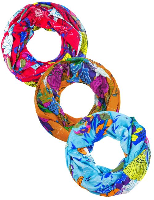 Sunsa 3er Set Sommer Loop-Schal aus 100% Viskose. Schlauchschal mit Blumen Design