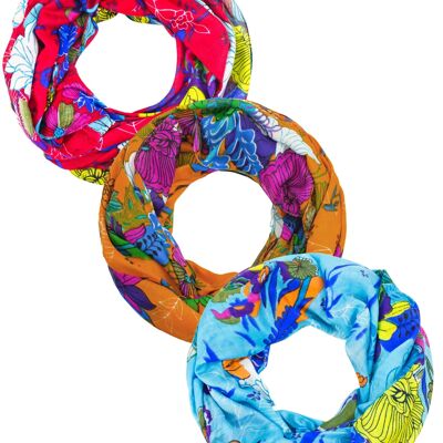 Sunsa set de 3 bufandas de verano con lazo confeccionadas en 100% viscosa. Cuello diseño floral