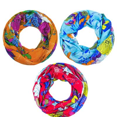 Sunsa summer loop scarf made of 100% viscose.Tube scarf with flower design