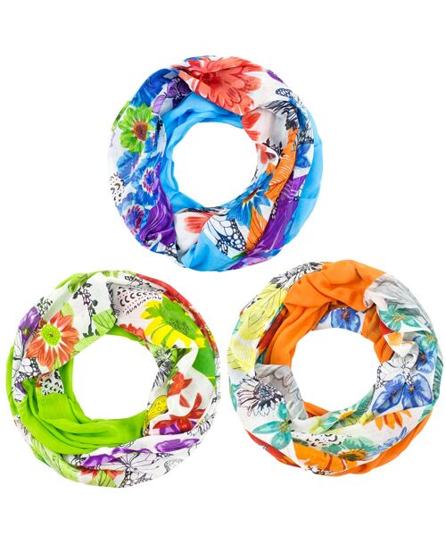 Sunsa 3er Set Sommer Loop-Schal aus 100% Baumwolle. Schlauchschal mit Blumen Design