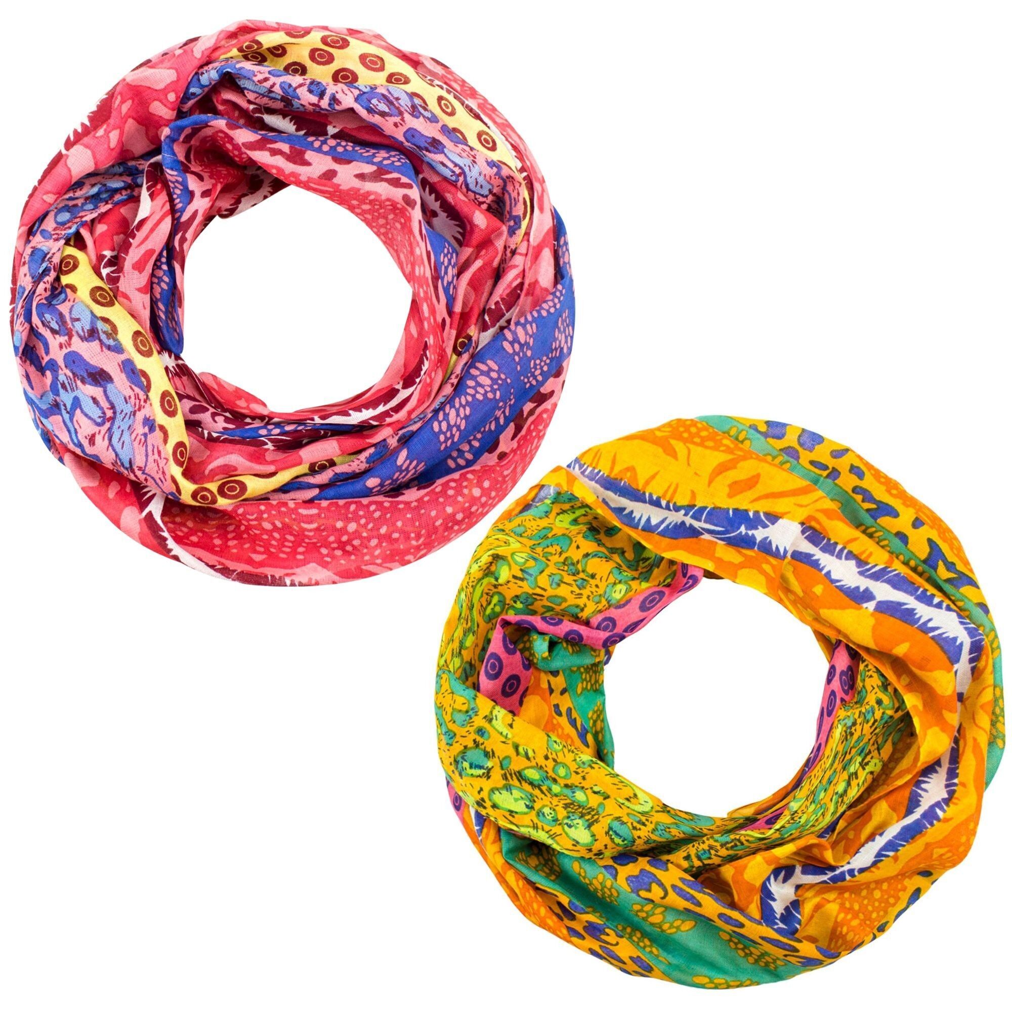 Sunsa summer loop scarf made of 100% viscose, neckerchief in tube scarf with flower design