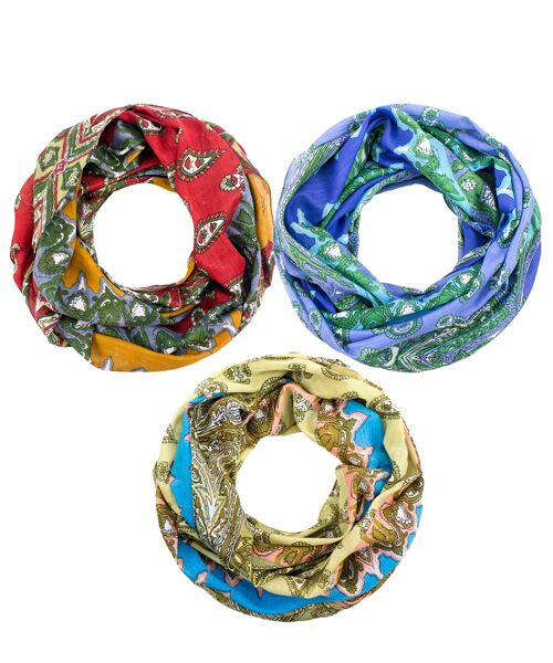 Sunsa 3er Set Sommer Loop-Schal aus Baumwolle, Halstuch in Schlauchschal Form