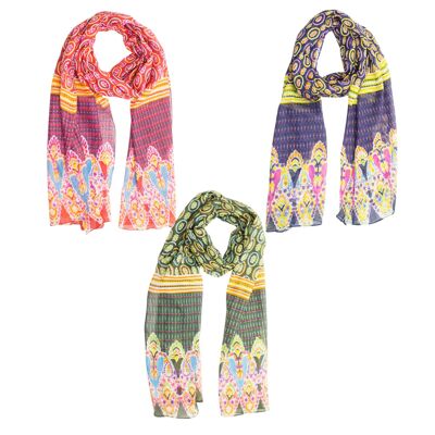Sunsa set of 3 summer scarf, neckerchief made of 100% cotton. Scarf with paisley design