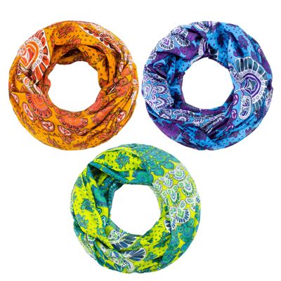 Sunsa set of 3 summer loop scarves made of 100% cotton. Tube scarf with mandala design
