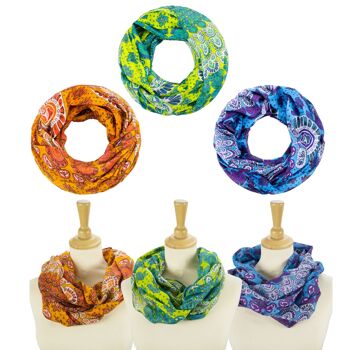 Lot de 3 écharpes à boucles d'été Sunsa en 100% coton. Foulard tube à motif mandala 2