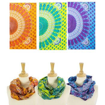 Lot de 3 écharpes à boucles d'été Sunsa en 100% coton. Foulard tube à motif mandala 3