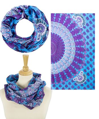 Lot de 3 écharpes à boucles d'été Sunsa en 100% coton. Foulard tube à motif mandala 7