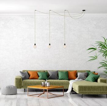 Hang-3 French Linen Ceiling Pendant - 3 Wires 2.50m - Kaki Linen Color 2