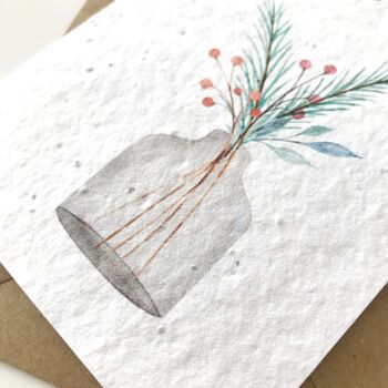 Tarjeta de Navidad Plantable - Florero y hojas de Holly Berry 3