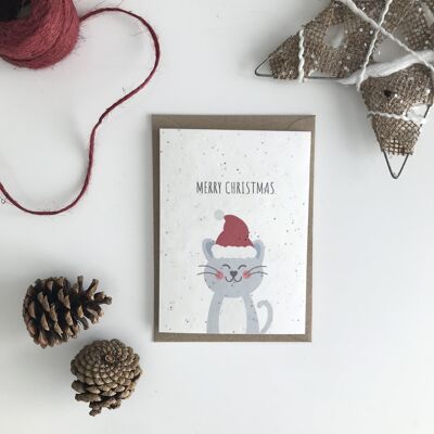 Tarjeta de Navidad Plantable - Gato de Navidad