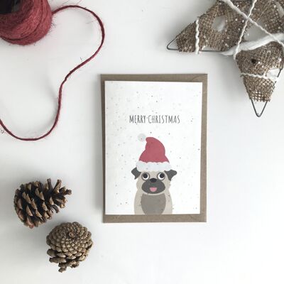 Tarjeta de Navidad Plantable - Pug de Navidad
