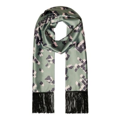 Scaled animal print fringed scarf