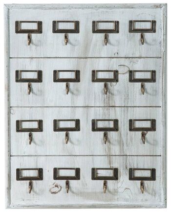 Porte-clés en bois vitrine finition blanc antique L5477 2