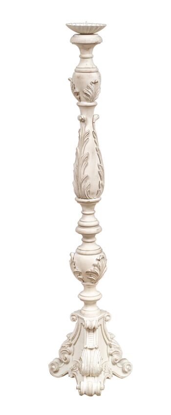 Bougeoir en Bois Finition Blanc Antique Made L7399-B 3