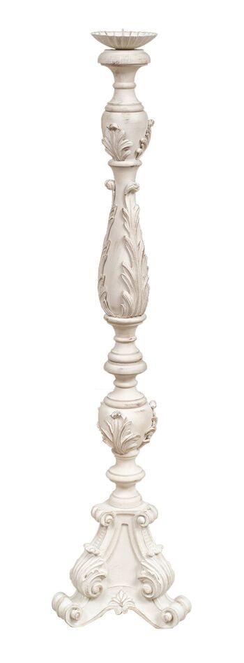 Bougeoir en Bois Finition Blanc Antique Made L7399-B 1