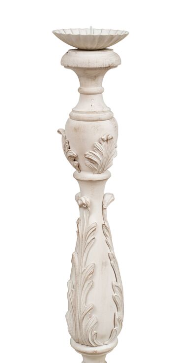 Bougeoir en Bois Finition Blanc Antique Made L7399-B 4