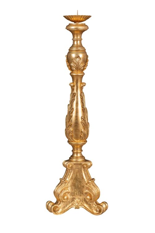 Candeliere In Legno Finitura In Foglia Oro Anticato Anticata L7400-O