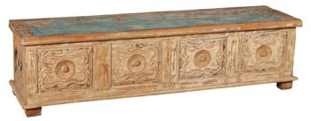 Coffre Antique Original En Bois De Teck Sculpté Avec L7228-1 2