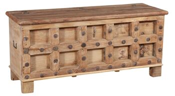 Coffre Antique Original En Bois De Teck Sculpté Avec L7232 2