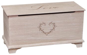 Shabby Love Chest En Bois Finition Blanc Antique L5648-G 1