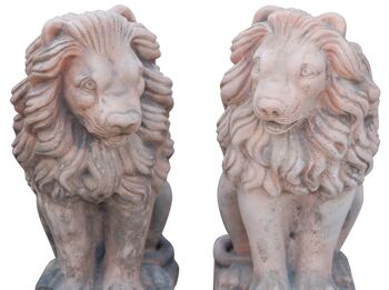 Paire De Lions Vieillis, En Terre Cuite De Toscane T0544 2