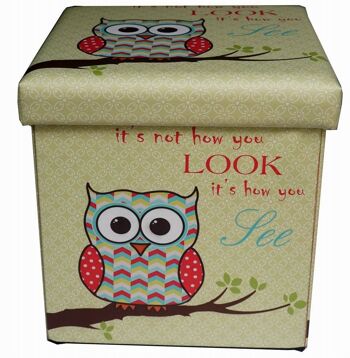 Pouf Récipient Refermable En Simili Cuir Hibou 2