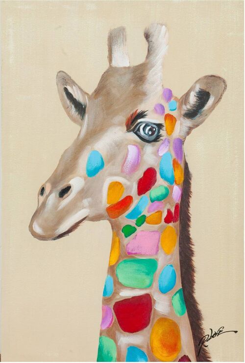 Quadro Olio Su Tela Dipinto A Mano Giraffa