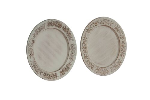 Set 2 Piatti In Legno Finitura Bianco Anticato Made L6822