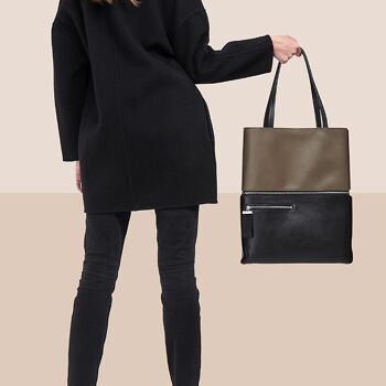 Tote bag et sac baguette, l'Impeccable Bicolore Marron Noir 1