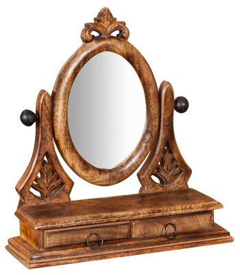 Miroir de comptoir en bois minable avec tiroir L2299 1