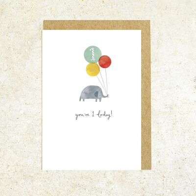 Age 1 elephant birthday card