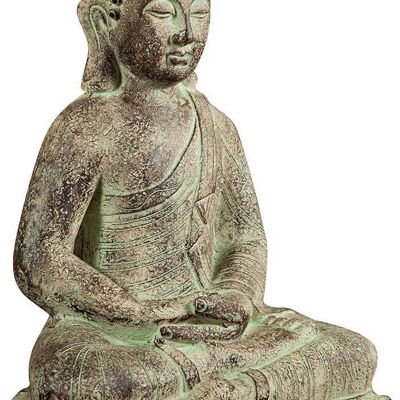 Statuetta Di Buddha In Gesso Dipinto Finitura Anticata X1709
