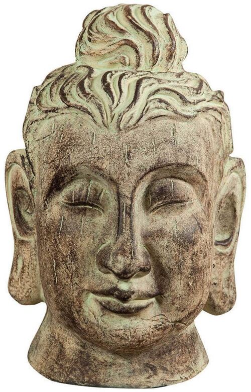 Testa Di Buddha In Gesso Dipinto Finitura Anticata  X1708