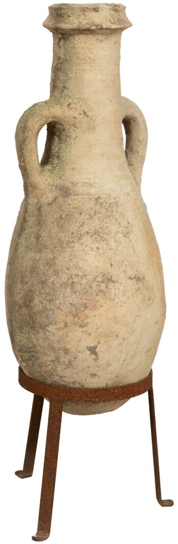 Amphore Ancienne Aux Anses En Terre Cuite Et Socle Porte Vase T0706 1