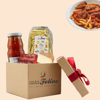 Coffret cadeau Piccola Calabria - Fileja calabraise avec sauce Nduja et oignon rouge et bacon et fromage pecorino frais 1