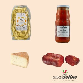 Coffret cadeau Piccola Calabria - Fileja calabraise avec sauce Nduja et oignon rouge et bacon et fromage pecorino frais 2