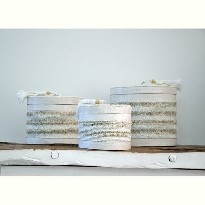 Set of 3 beige and white decorative boxes