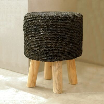 Round stool in vegetable fiber - Gray