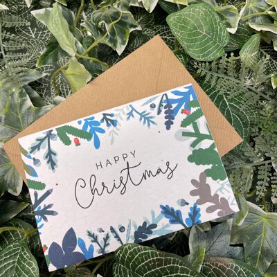 Christmas blue foliage border plantable card