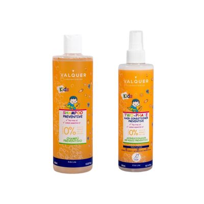 Children's preventative biphasic shampoo and conditioner pack